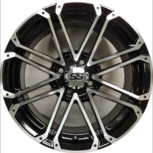 14" Aluminum Golf Cart Wheel - Excalibur AX-6 Series - Black/Machined Face