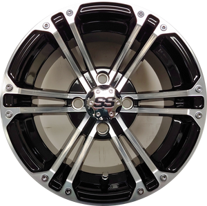 12" Aluminum Golf Cart Wheel - Excalibur Series 66 - Black/Machined Face