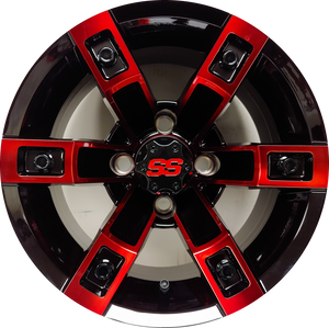 12" Aluminum Golf Cart Wheel - Excalibur Series 71 - Black/Red Wheel