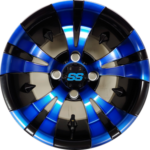 12" Aluminum Golf Cart Wheel - Excalibur Series 74 - Black/Blue