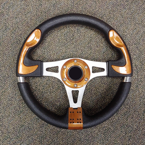 Woodgrain Custom F1 Golf Cart Steering Wheel with Adapter