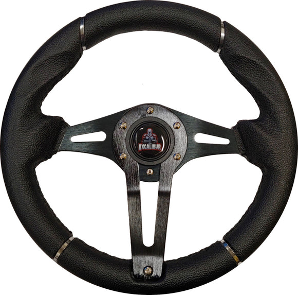 Black Custom EXCALIBUR Matrix Golf Cart Steering Wheel with Adapter