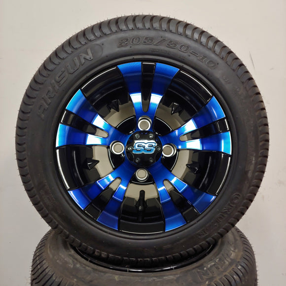 10in. Low Pro 205/50-10 on Excalibur Series 74 Black/Blue Wheel - Set of 4