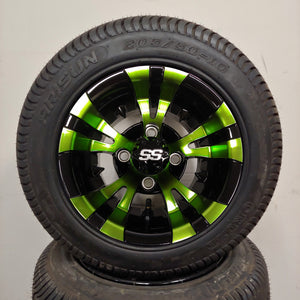 10in. Low Pro 205/50-10 on Excalibur Series 74 Black/Green Wheel - Set of 4
