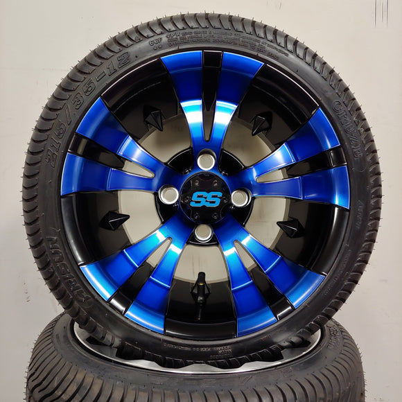 12in. Low Pro 215/35-12 on Excalibur Series 74 Black/Blue Wheel - Set of 4