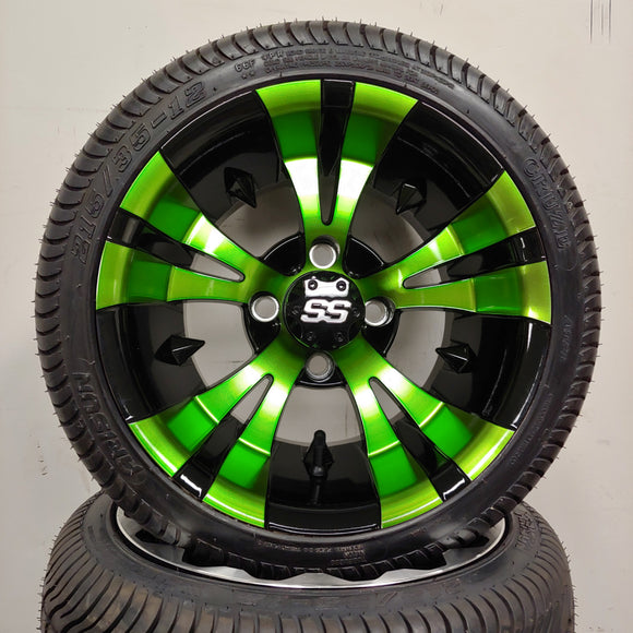 12in. Low Pro 215/35-12 on Excalibur Series 74 Black/Green Wheel - Set of 4