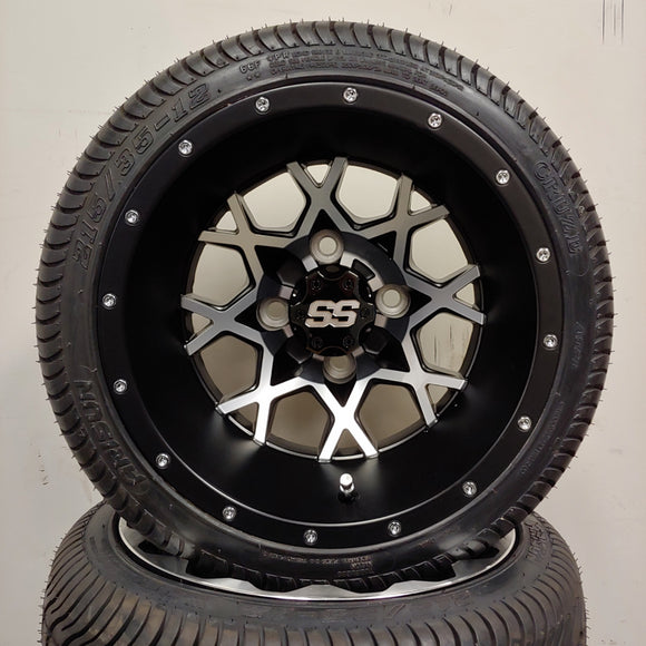 12in. Low Pro 215/35-12 on Excalibur Series 80 Black/Machine Wheel - Set of 4