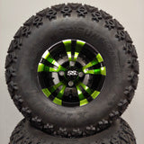 10in. Off Road 22 X 11-10 on Excalibur Series 74 Black/Green Wheel - Set of 4