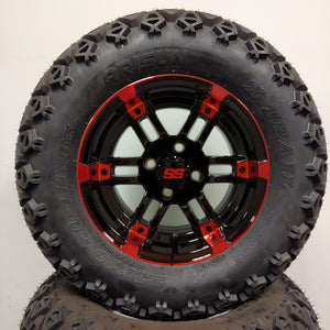 12in. Off Road 23x10.5x12 on Excalibur Series 77 Black/Red Machined Face Wheel - Set of 4