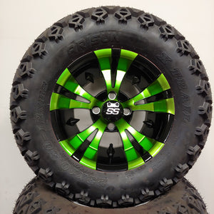 12in. Off Road 23x10.5x12 on Excalibur Series 74 Black/Green Wheel - Set of 4