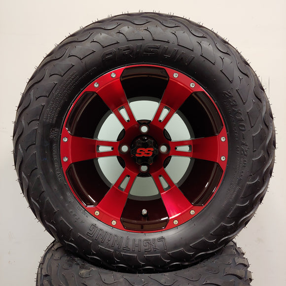 12in. LIGHTNING Off Road 23x10-12 on Excalibur Series 57 Black/Red Machined Face Wheel - Set of 4
