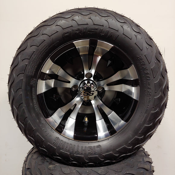 12in. LIGHTNING Off Road 23x10-12 on Excalibur Series 74 Black/Machined Face Wheel - Set of 4