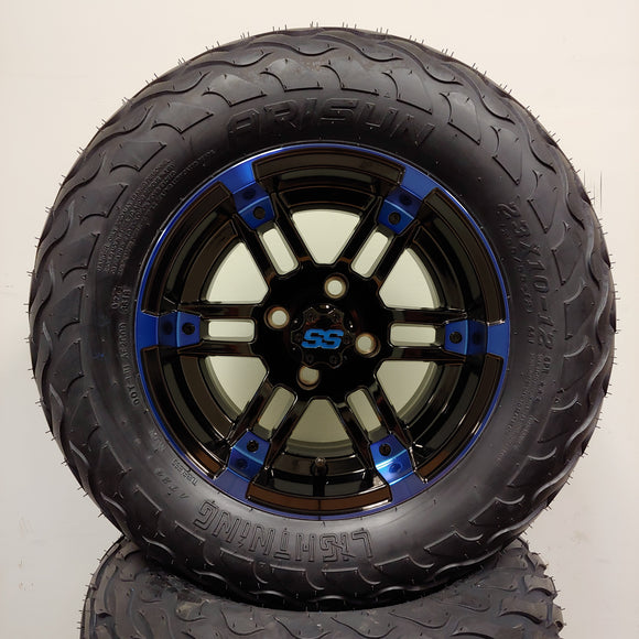 12in. LIGHTNING Off Road 23x10-12 on Excalibur Series 77 Black/Blue Machined Face Wheel - Set of 4