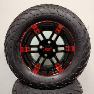12in. LIGHTNING Off Road 23x10-12 on Excalibur Series 77 Black/Red Machined Face Wheel - Set of 4