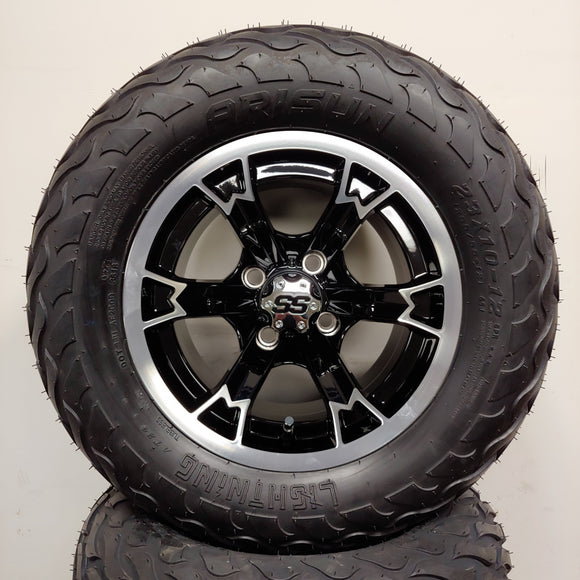 12in. LIGHTNING Off Road 23x10-12 on Excalibur Series 70 Black/Machined Face Wheel - Set of 4