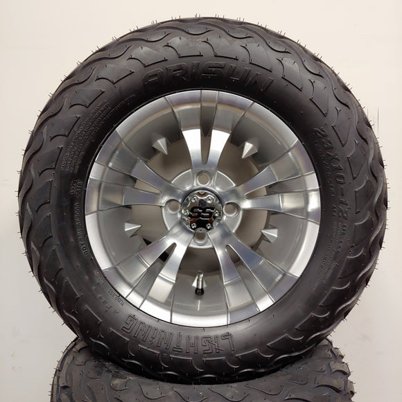 12in. LIGHTNING Off Road 23x10-12 on Excalibur Series 74 Silver/Machined Face Wheel - Set of 4