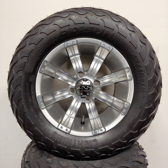 12in. LIGHTNING Off Road 23x10-12 on Excalibur Series 75 Silver/Machined Face Wheel - Set of 4