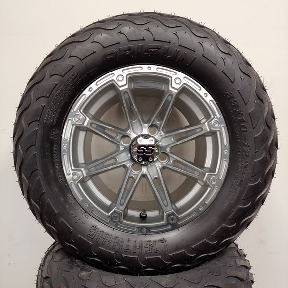 12in. LIGHTNING Off Road 23x10-12 on Excalibur Series 81 Silver/Machined Face Wheel - Set of 4
