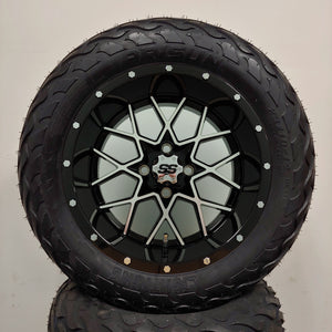 14in. LIGHTNING Off Road 23x10x14 on Excalibur Series 80 Black/Machined Face Wheel - Set of 4