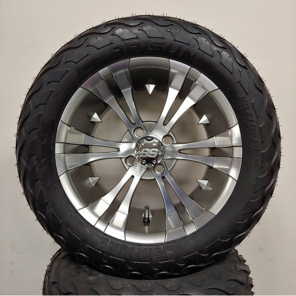14in. LIGHTNING Off Road 23x10x14 on Excalibur Series 74 Gunmetal / Machined Face Wheel - Set of 4