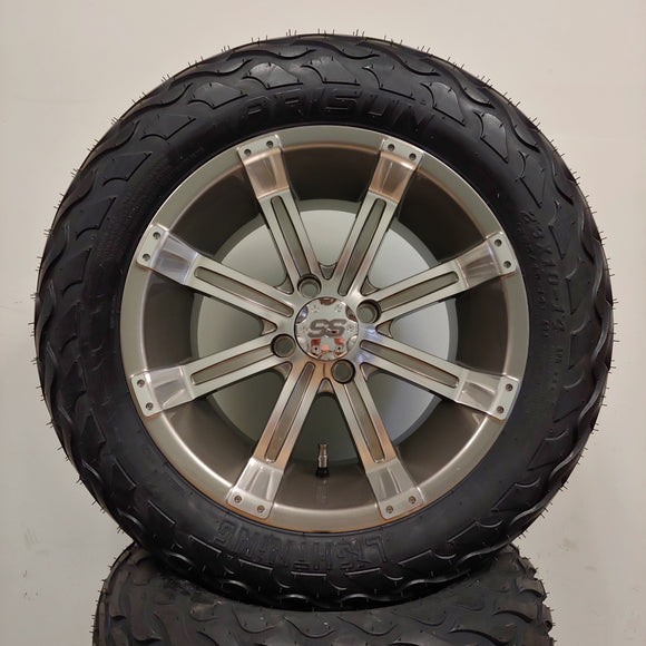 14in. LIGHTNING Off Road 23x10x14 on Excalibur Series 75 Gunmetal / Machined Face Wheel - Set of 4
