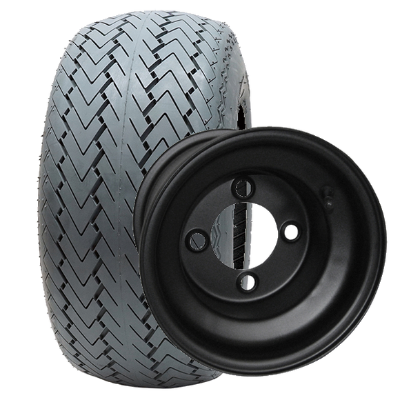 Steel, Black 8x7 Standard Rim with Non Marking Golf Cart Tire - Grey, 18X8.5-8, 6 PLY, Sold EA.