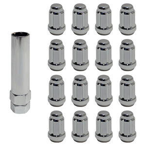 Lug Nut Set of 16, Hexagon Socket Key, Chrome, Standard 1/2"-20