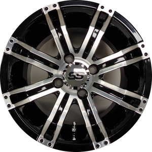 12" Aluminum Golf Cart Wheel - Excalibur AX-3 Series - Black/Machined Face